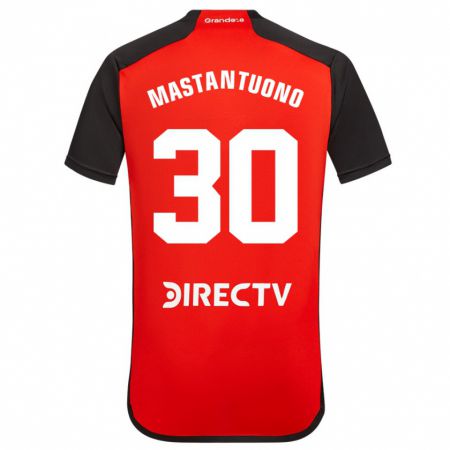 Kandiny Hombre Camiseta Franco Mastantuono #30 Rojo Negro Blanco 2ª Equipación 2024/25 La Camisa Chile