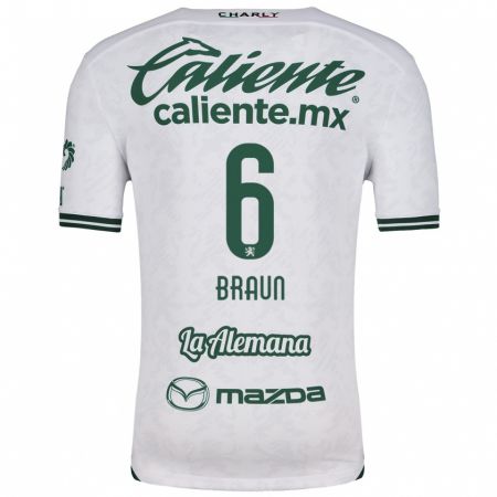 Kandiny Hombre Camiseta Sophia Braun #6 Blanco Verde 2ª Equipación 2024/25 La Camisa Chile