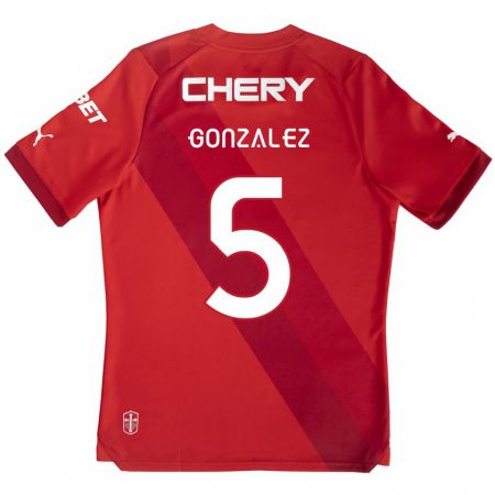 Kandiny Hombre Camiseta Daniel González #5 Rojo Blanco 2ª Equipación 2024/25 La Camisa Chile