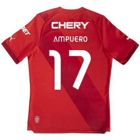 Kandiny Hombre Camiseta Branco Ampuero #17 Rojo Blanco 2ª Equipación 2024/25 La Camisa Chile