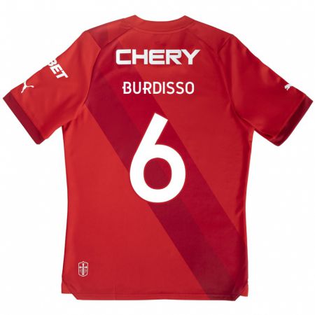 Kandiny Hombre Camiseta Guillermo Burdisso #6 Rojo Blanco 2ª Equipación 2024/25 La Camisa Chile