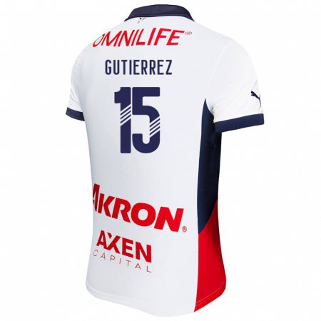 Kandiny Hombre Camiseta Érick Gutiérrez #15 Blanco Rojo Azul 2ª Equipación 2024/25 La Camisa Chile