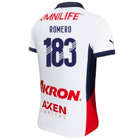 Kandiny Hombre Camiseta Javen Romero #183 Blanco Rojo Azul 2ª Equipación 2024/25 La Camisa Chile