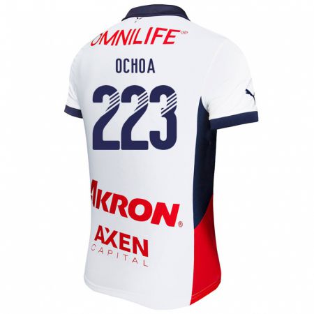 Kandiny Hombre Camiseta Diego Ochoa #223 Blanco Rojo Azul 2ª Equipación 2024/25 La Camisa Chile