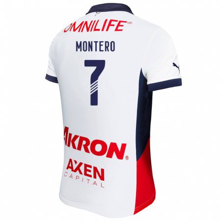 Kandiny Hombre Camiseta Casandra Montero #7 Blanco Rojo Azul 2ª Equipación 2024/25 La Camisa Chile