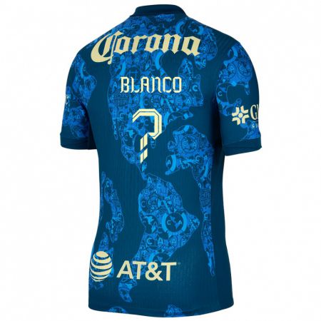 Kandiny Hombre Camiseta Lionel Blanco #0 Azul Amarillo 2ª Equipación 2024/25 La Camisa Chile