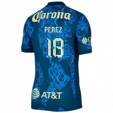 Kandiny Hombre Camiseta Amanda Perez #18 Azul Amarillo 2ª Equipación 2024/25 La Camisa Chile