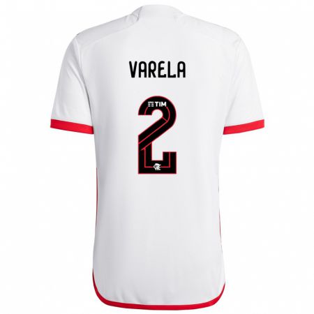 Kandiny Hombre Camiseta Guillermo Varela #2 Blanco Rojo 2ª Equipación 2024/25 La Camisa Chile