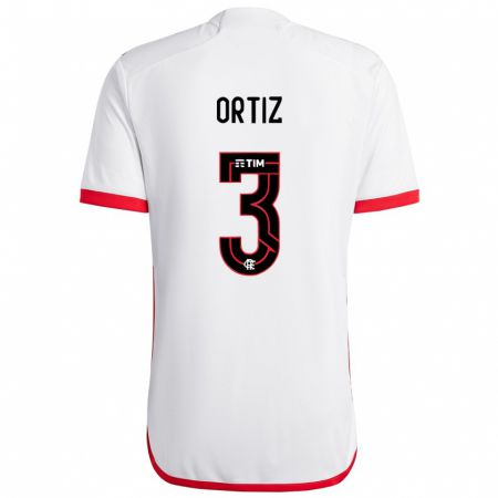 Kandiny Hombre Camiseta Léo Ortiz #3 Blanco Rojo 2ª Equipación 2024/25 La Camisa Chile