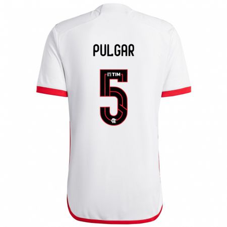 Kandiny Hombre Camiseta Erick Pulgar #5 Blanco Rojo 2ª Equipación 2024/25 La Camisa Chile