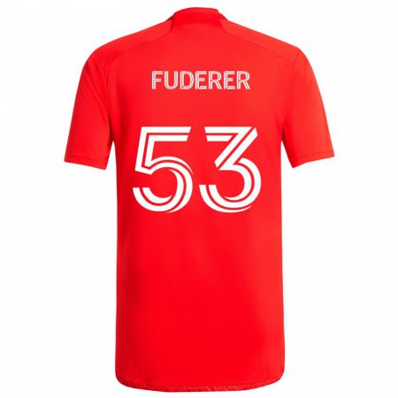 Kandiny Mujer Camiseta Jake Fuderer #53 Rojo Blanco 1ª Equipación 2024/25 La Camisa Chile