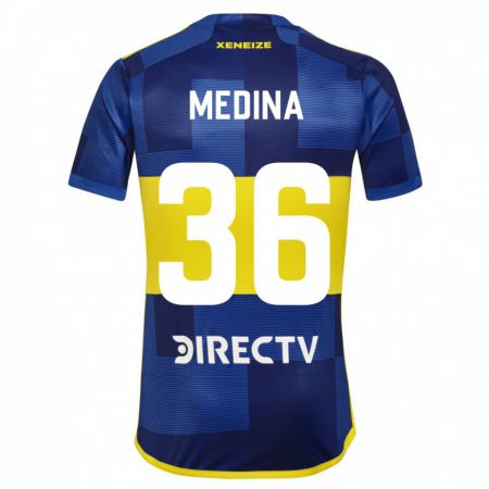 Kandiny Mujer Camiseta Cristian Medina #36 Azul Amarillo 1ª Equipación 2024/25 La Camisa Chile