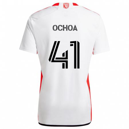 Kandiny Mujer Camiseta Emmanuel Ochoa #41 Blanco Rojo 2ª Equipación 2024/25 La Camisa Chile