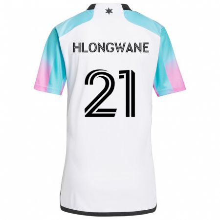 Kandiny Mujer Camiseta Bongokuhle Hlongwane #21 Blanco Azul Negro 2ª Equipación 2024/25 La Camisa Chile