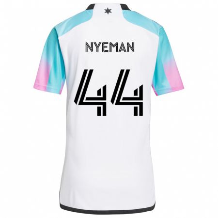 Kandiny Mujer Camiseta Moses Nyeman #44 Blanco Azul Negro 2ª Equipación 2024/25 La Camisa Chile