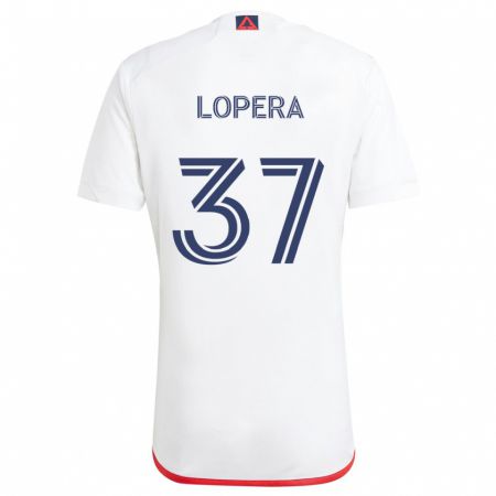 Kandiny Mujer Camiseta Steban Lopera #37 Blanco Rojo 2ª Equipación 2024/25 La Camisa Chile