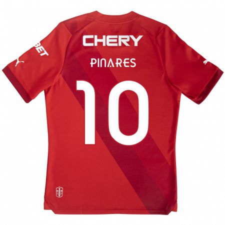 Kandiny Mujer Camiseta César Pinares #10 Rojo Blanco 2ª Equipación 2024/25 La Camisa Chile