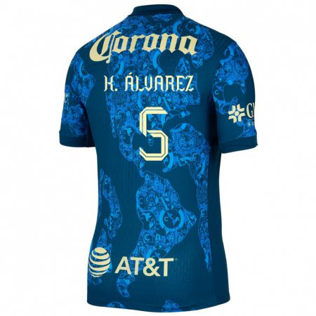 Kandiny Mujer Camiseta Kevin Álvarez #5 Azul Amarillo 2ª Equipación 2024/25 La Camisa Chile