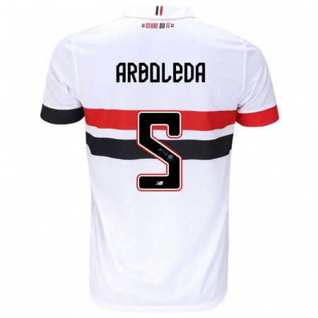 Kandiny Niño Camiseta Robert Arboleda #5 Blanco Rojo Negro 1ª Equipación 2024/25 La Camisa Chile