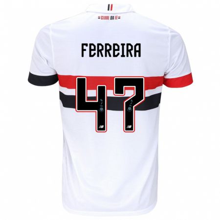 Kandiny Niño Camiseta Ferreirinha #47 Blanco Rojo Negro 1ª Equipación 2024/25 La Camisa Chile