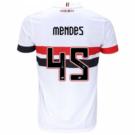 Kandiny Niño Camiseta Nathan Mendes #45 Blanco Rojo Negro 1ª Equipación 2024/25 La Camisa Chile