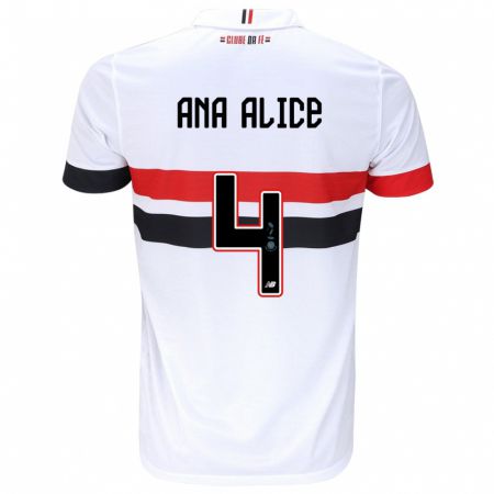 Kandiny Niño Camiseta Ana Alice Luciano Da Silva #4 Blanco Rojo Negro 1ª Equipación 2024/25 La Camisa Chile