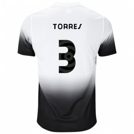 Kandiny Niño Camiseta Félix Torres #3 Blanco Negro 1ª Equipación 2024/25 La Camisa Chile