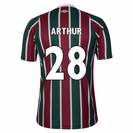 Kandiny Niño Camiseta Arthur #28 Verde Granate Blanco 1ª Equipación 2024/25 La Camisa Chile