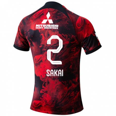 Kandiny Niño Camiseta Hiroki Sakai #2 Negro Rojo 1ª Equipación 2024/25 La Camisa Chile