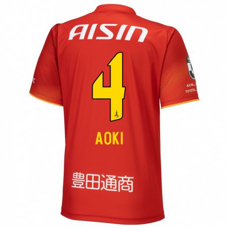 Kandiny Niño Camiseta Masamune Aoki #4 Rojo Blanco Amarillo 1ª Equipación 2024/25 La Camisa Chile