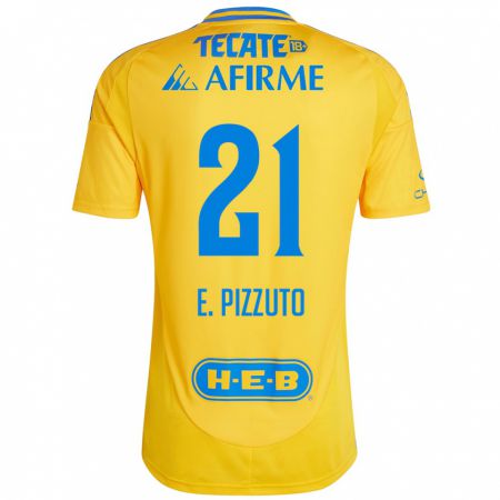 Kandiny Niño Camiseta Eugenio Pizzuto #21 Oro Amarillo 1ª Equipación 2024/25 La Camisa Chile