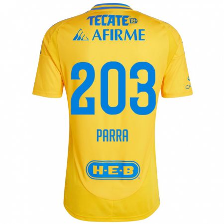 Kandiny Niño Camiseta Bernardo Parra #203 Oro Amarillo 1ª Equipación 2024/25 La Camisa Chile