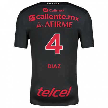 Kandiny Niño Camiseta Nicolás Díaz #4 Negro Rojo 1ª Equipación 2024/25 La Camisa Chile