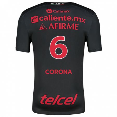 Kandiny Niño Camiseta Joe Corona #6 Negro Rojo 1ª Equipación 2024/25 La Camisa Chile