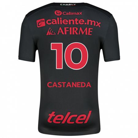 Kandiny Niño Camiseta Kevin Castañeda #10 Negro Rojo 1ª Equipación 2024/25 La Camisa Chile