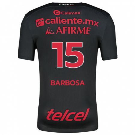 Kandiny Niño Camiseta Diego Barbosa #15 Negro Rojo 1ª Equipación 2024/25 La Camisa Chile