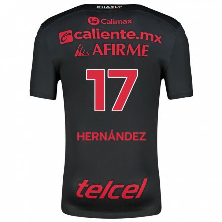 Kandiny Niño Camiseta Rubén Hernández #17 Negro Rojo 1ª Equipación 2024/25 La Camisa Chile