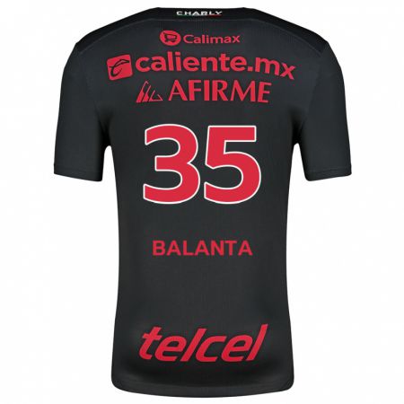 Kandiny Niño Camiseta Kevin Balanta #35 Negro Rojo 1ª Equipación 2024/25 La Camisa Chile