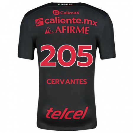 Kandiny Niño Camiseta Sebastián Cervantes #205 Negro Rojo 1ª Equipación 2024/25 La Camisa Chile