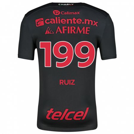 Kandiny Niño Camiseta Emilio Ruiz #199 Negro Rojo 1ª Equipación 2024/25 La Camisa Chile