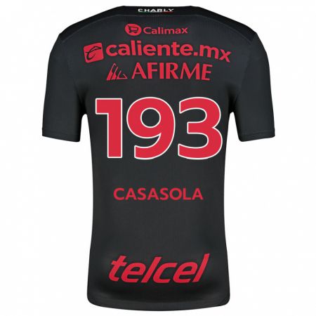 Kandiny Niño Camiseta Axel Casasola #193 Negro Rojo 1ª Equipación 2024/25 La Camisa Chile