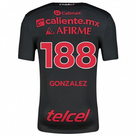 Kandiny Niño Camiseta Jorge González #188 Negro Rojo 1ª Equipación 2024/25 La Camisa Chile