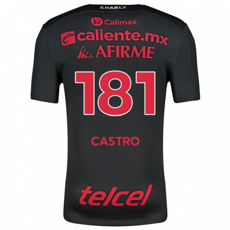 Kandiny Niño Camiseta José Castro #181 Negro Rojo 1ª Equipación 2024/25 La Camisa Chile