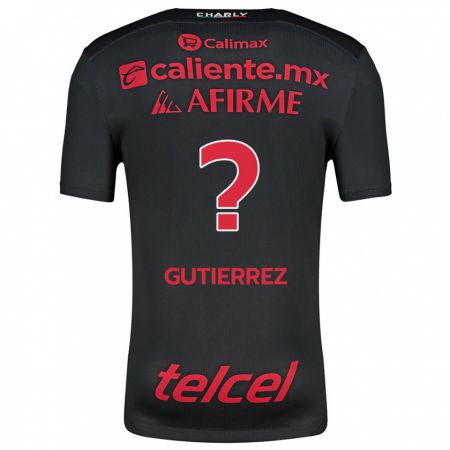 Kandiny Niño Camiseta Dayán Gutiérrez #0 Negro Rojo 1ª Equipación 2024/25 La Camisa Chile