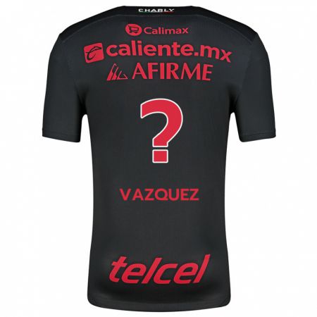 Kandiny Niño Camiseta Aldair Vázquez #0 Negro Rojo 1ª Equipación 2024/25 La Camisa Chile