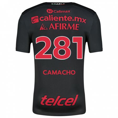 Kandiny Niño Camiseta Javier Camacho #281 Negro Rojo 1ª Equipación 2024/25 La Camisa Chile