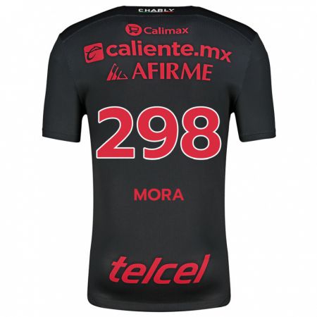 Kandiny Niño Camiseta Gilberto Mora #298 Negro Rojo 1ª Equipación 2024/25 La Camisa Chile