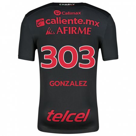 Kandiny Niño Camiseta Osmar González #303 Negro Rojo 1ª Equipación 2024/25 La Camisa Chile