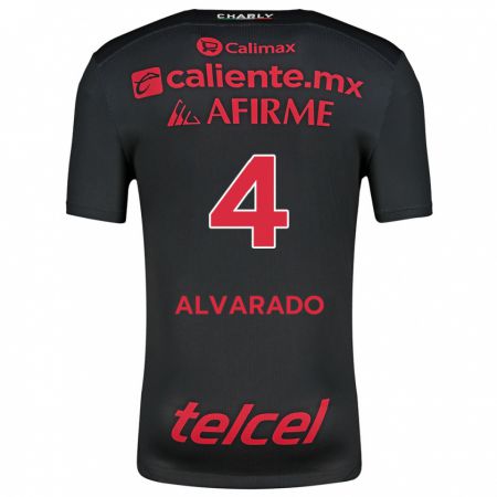 Kandiny Niño Camiseta Mónica Alvarado #4 Negro Rojo 1ª Equipación 2024/25 La Camisa Chile