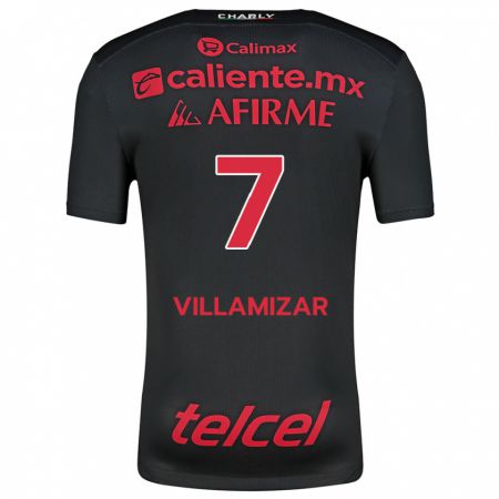 Kandiny Niño Camiseta Paola Villamizar #7 Negro Rojo 1ª Equipación 2024/25 La Camisa Chile